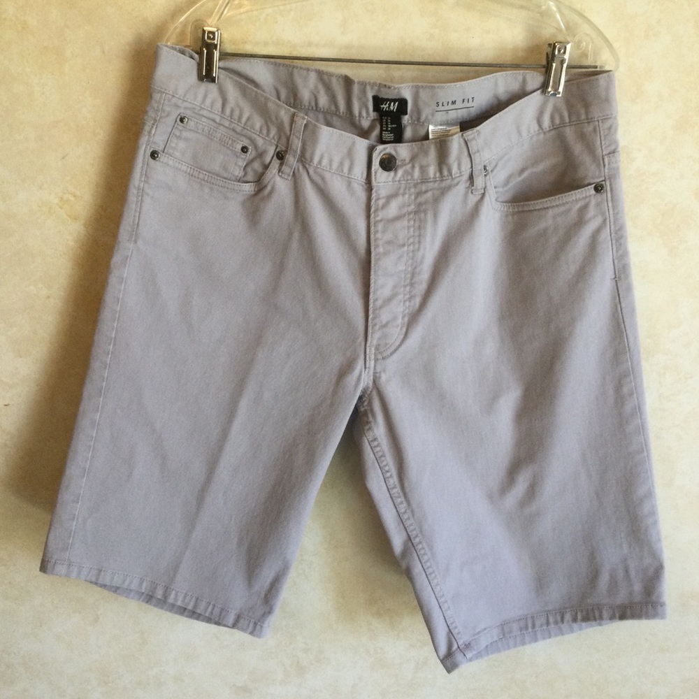 H&M Mens Gray Slim Fit Denim Shorts